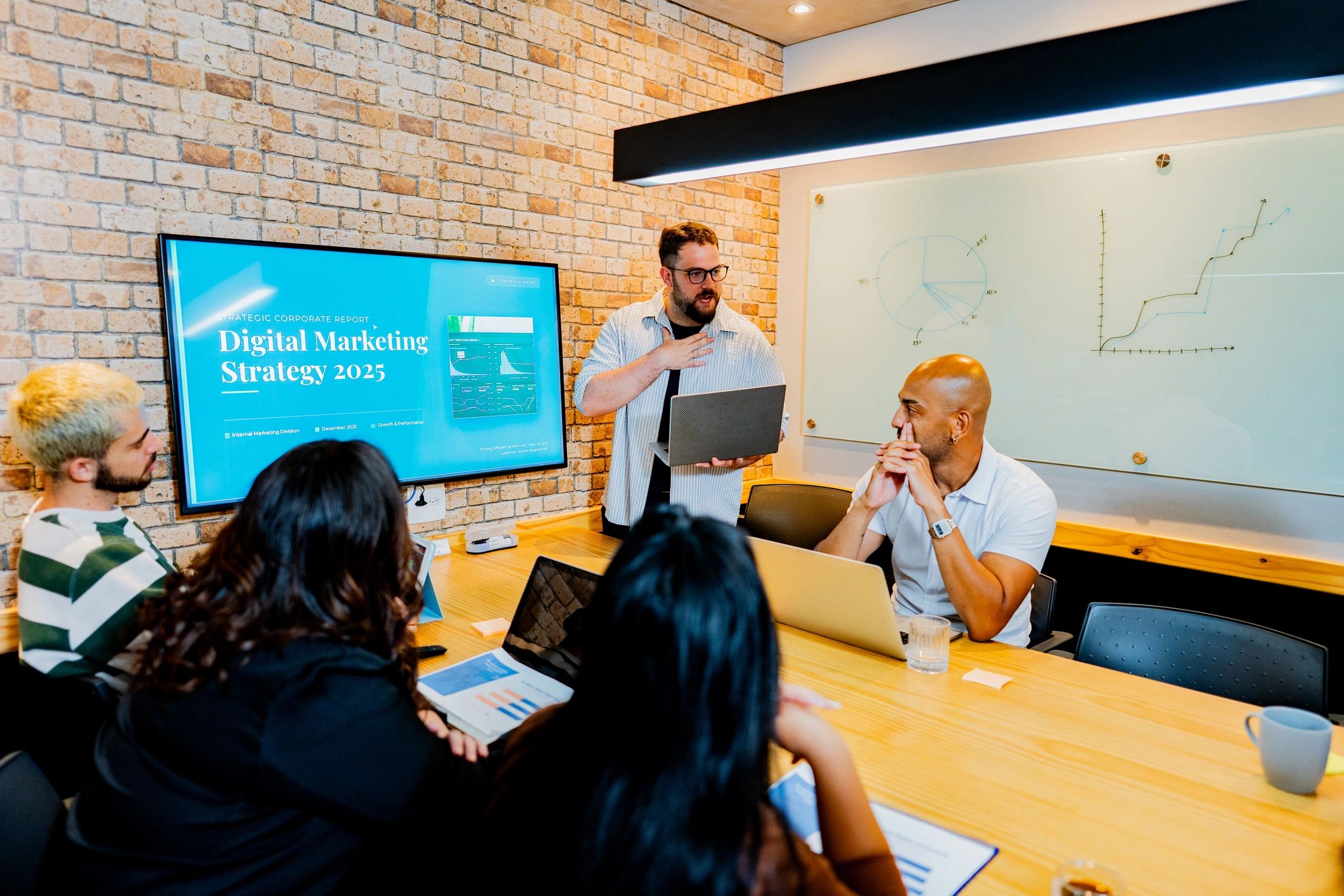 Team presentation in a modern marketing agency meeting room
